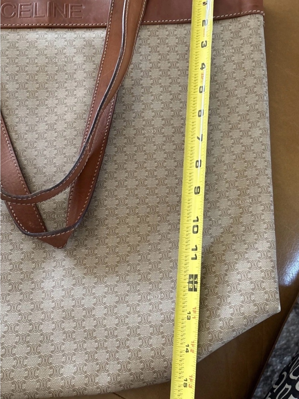 CELINE Vintage Large Celine Triomphe PVC And Leather Tote - Picture 10 of 13